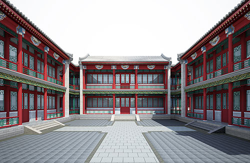 渭南北京四合院设计古建筑鸟瞰图展示
