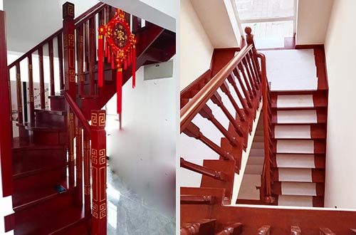 渭南自建别墅中式实木楼梯全屋定制设计效果图